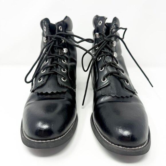 JUSTIN Basics Boots Womens 9.5B Black Leather Ankle Lace Up Roper JBL400 Vintage - Picture 2 of 11